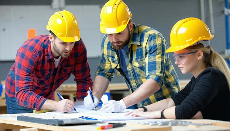 Skilled tradespeople participating in an apprenticeship training session
